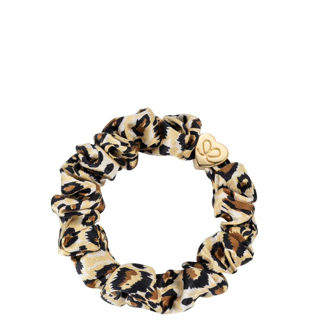 Silk Scrunchie Gold Heart - Leopard