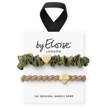 Load image into Gallery viewer, Gold &amp; Olive Silk Scrunchie &amp; Bangle Band Set