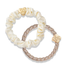Load image into Gallery viewer, Cream &amp; Gold Silk Scrunchie &amp; Bangle Band Set