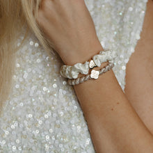Load image into Gallery viewer, Cream &amp; Gold Silk Scrunchie &amp; Bangle Band Set