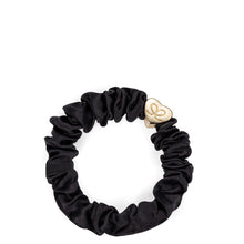 Load image into Gallery viewer, Silk Scrunchie Gold Heart - Black