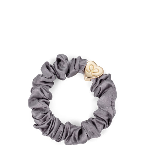 Silk Scrunchie Gold Heart - Grey