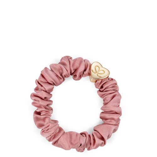 Silk Scrunchie Gold Heart - Rose Tan