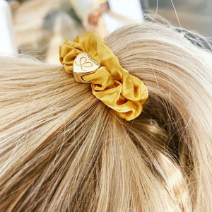 Silk Scrunchie Gold Heart - Mustard