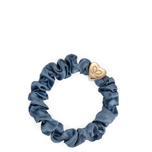 Silk Scrunchie Gold Heart - Faded Denim