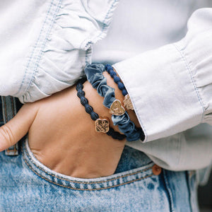 Silk Scrunchie Gold Heart - Faded Denim