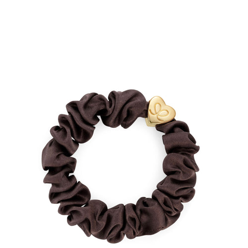 Silk Scrunchie Gold Heart - Mocha