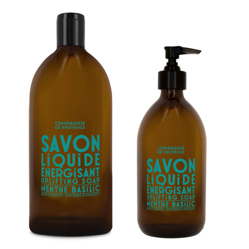 Uplifting Liquid Marseille Soap & Refill Set - Mint Basil